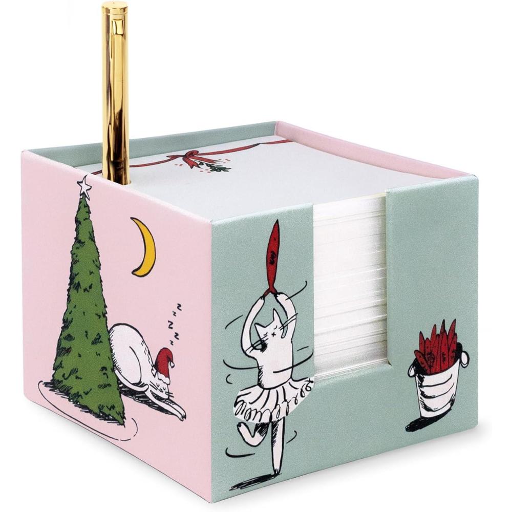 imagekate spade new york Note Cube with 400 Blank Sheets and Black Ink Pen Cute Paper Holder for Desk Holiday Party