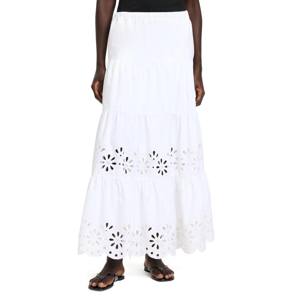 imagekate spade new york Womens Daisy Eyelet Tiered Maxi SkirtFresh White