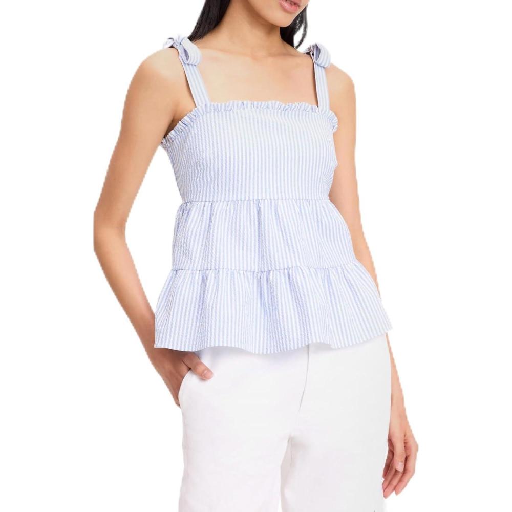 imagekate spade new york Womens Seersucker Tiered TopDiamond BlueFresh White