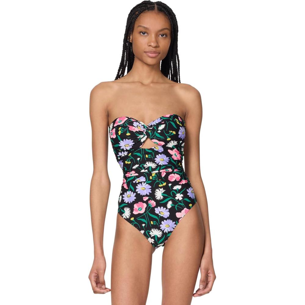 imagekate spade new york Womens Spring Bouquet Bandeau One PieceBlack Mlt