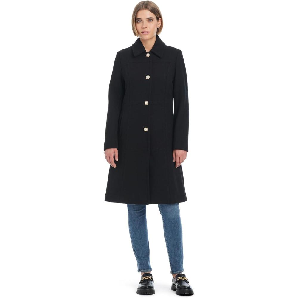imagekate spade new york womens Single Breasted Soft Wool Blend Midlength Walker CoatBlack