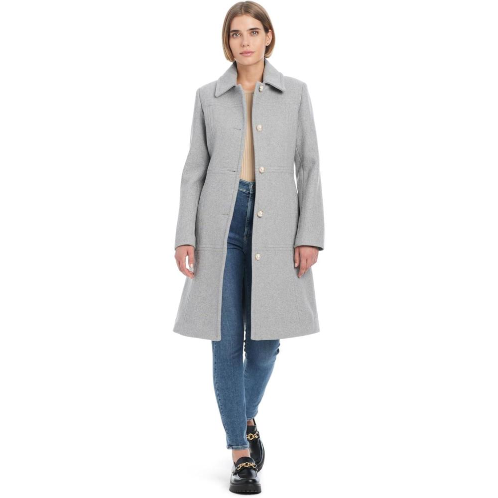 imagekate spade new york womens Single Breasted Soft Wool Blend Midlength Walker CoatSoft Grey