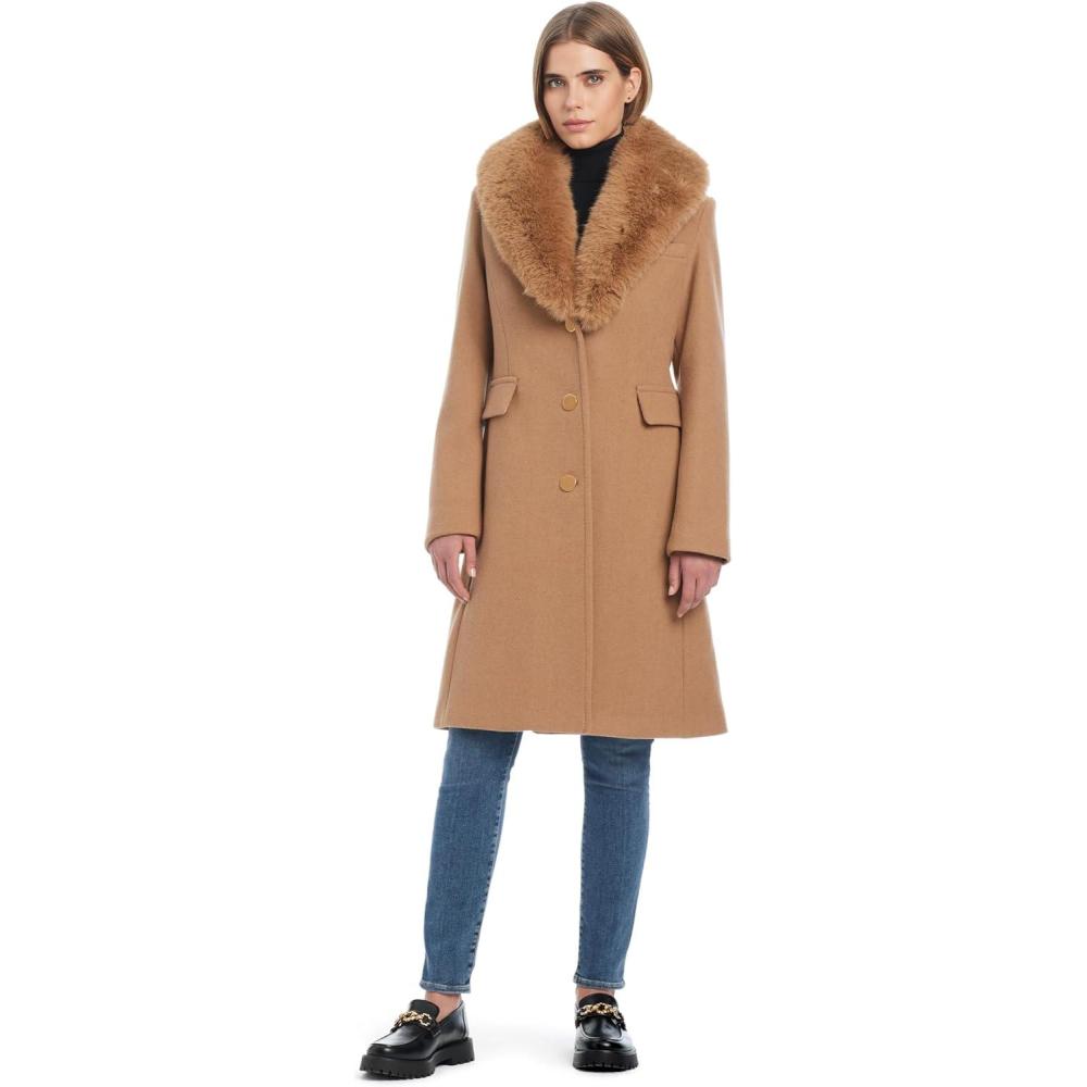 imagekate spade new york womens Wool Blend Coat With Removable Faux Fur CollarCamel
