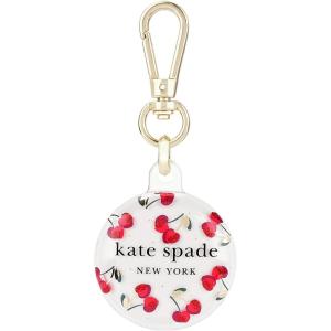 Kate Spade New York AirTag Holder with Gold Ring Clip – Protective Case for Apple AirTag – City Leopard(Cherry Dot)