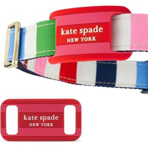 Kate Spade New York AirTag Holder with Gold Ring Clip – Protective Case for Apple AirTag – City Leopard(Seaside Stripe)