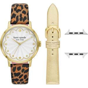 Kate Spade New York Designer Interchangeable Leather or Nylon Band Compatible with Your 38/40/41mm and/or 42/44/45/49mm Apple Watch Series 9/8/7/6/5/4/3/2/1/SE and/or Ultra Series 1-2(Watch + Strap Set)