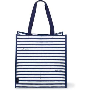 Kate Spade New York Reusable Shopping Bag, Grocery Tote with Shoulder Straps, Large Collapsible Tote(Navy Painted Stripe)