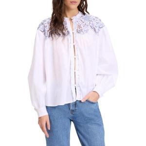 Kate Spade New York Womens Floral Embroidered Blouse(Fresh White/Diamond Blue)
