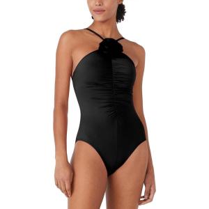 Kate Spade New York Womens Rosette Highneck One Piece Swimsuit(Black)