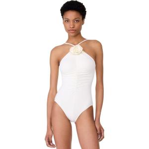 Kate Spade New York Womens Rosette Highneck One Piece Swimsuit(Ivory)