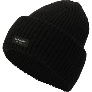 Kate Spade New York Womens Sam Label Cuff Beanie(Black)