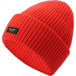 Kate Spade New York Womens Sam Label Cuff Beanie(Engine Red)