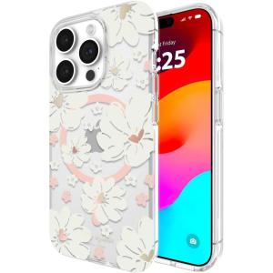 Kate Spade New York iPhone 15 Pro Case, Compatible with MagSafe – Wavy Iridescent(Classic Peony)