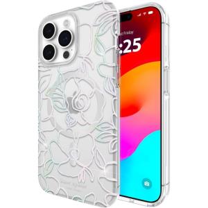 Kate Spade New York iPhone 15 Pro Max Case, Compatible with MagSafe – Flowerbed Pink Ombre(Modern Floral Silver)