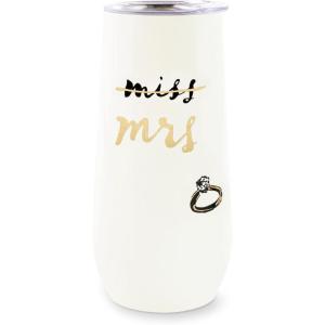 kate spade new york 10oz Stemless Champagne Flute, Small Stainless Steel Tumbler with Lid, Double Wall Insulated Metal Cup, Miss to Mrs