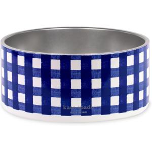 kate spade new york Dog Dish for Food and Water, Stainless Steel Bowl with Non-Slip Base, 4 Cup (32oz) Capacity, Large Pet Food Bowl or Water Dish for Dogs, Let’s Do Lunch(Navy Gingham)