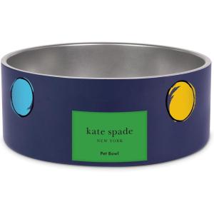 kate spade new york Dog Dish for Food and Water, Stainless Steel Bowl with Non-Slip Base, 4 Cup (32oz) Capacity, Large Pet Food Bowl or Water Dish for Dogs, Let’s Do Lunch(Watercolor Dot)