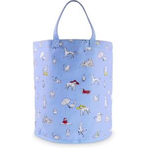 kate spade new york Dog Toy Bin with Handle, Coated Canvas Open Top Storage, Easy to Clean 15.75″ x 14″ Holder, Raining Cats and Dogs