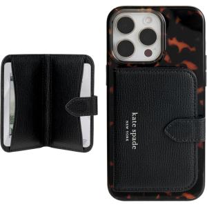 kate spade new york Morgan Magnetic Phone Wallet/Card Holder – Compatible with MagSafe Phones and Cases – Metallic Silver(Midnight Black)