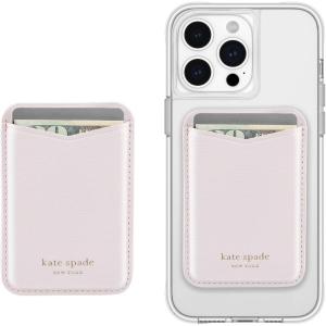 kate spade new york Morgan Magnetic Phone Wallet/Card Holder – Compatible with MagSafe Phones and Cases – Metallic Silver(Pale Dogwood)