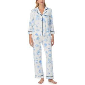 kate spade new york Pajamas for Women 2 Piece Set Comfy Modal Classic 3/4 Sleeve Notch Collar Button Top & Pants(Blue Park Toile)