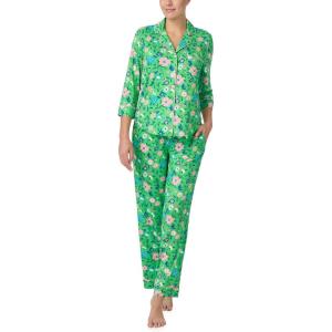 kate spade new york Pajamas for Women 2 Piece Set Comfy Modal Classic 3/4 Sleeve Notch Collar Button Top & Pants(Floral Garden)