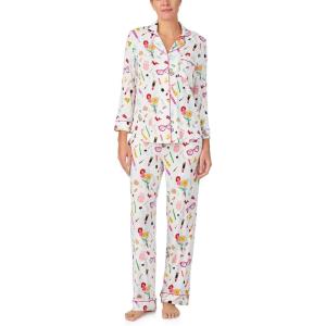 kate spade new york Pajamas for Women 2 Piece Set Comfy Modal Classic 3/4 Sleeve Notch Collar Button Top & Pants(Makeup Toss)