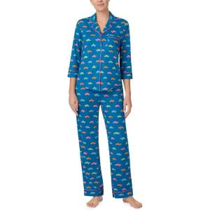 kate spade new york Pajamas for Women 2 Piece Set Comfy Modal Classic 3/4 Sleeve Notch Collar Button Top & Pants(Multi Turtles)