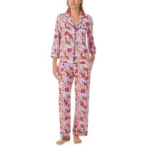 kate spade new york Pajamas for Women 2 Piece Set Comfy Modal Classic 3/4 Sleeve Notch Collar Button Top & Pants(Pink City Blossoms)
