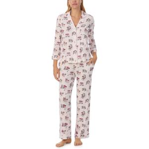 kate spade new york Pajamas for Women 2 Piece Set Comfy Modal Classic 3/4 Sleeve Notch Collar Button Top & Pants(Pink Fine Autumn Day)