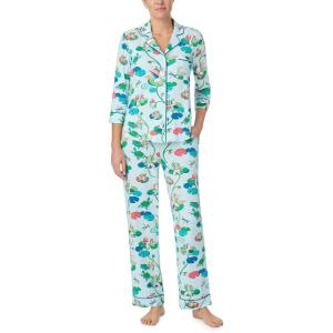 kate spade new york Pajamas for Women 2 Piece Set Comfy Modal Classic 3/4 Sleeve Notch Collar Button Top & Pants(Waterlilies)
