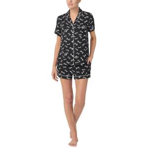 kate spade new york Pajamas for Women 2 Piece Set Comfy Modal Classic Short Sleeve Notch Collar Button Top & Shorts(Bold Bows)