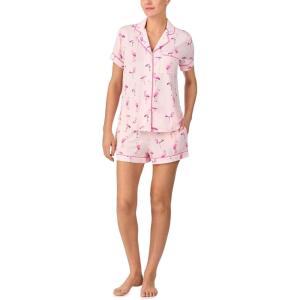 kate spade new york Pajamas for Women 2 Piece Set Comfy Modal Classic Short Sleeve Notch Collar Button Top & Shorts(Bold Flamingos)