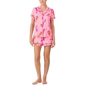 kate spade new york Pajamas for Women 2 Piece Set Comfy Modal Classic Short Sleeve Notch Collar Button Top & Shorts(Lobster Dance)