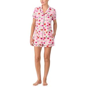 kate spade new york Pajamas for Women 2 Piece Set Comfy Modal Classic Short Sleeve Notch Collar Button Top & Shorts(Painterly Cherries)