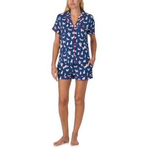 kate spade new york Pajamas for Women 2 Piece Set Comfy Modal Classic Short Sleeve Notch Collar Button Top & Shorts(Puppy Love)