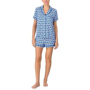 kate spade new york Pajamas for Women 2 Piece Set Comfy Modal Classic Short Sleeve Notch Collar Button Top & Shorts(Shell Geo)