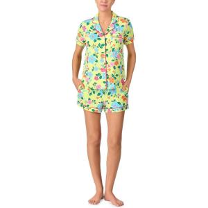 kate spade new york Pajamas for Women 2 Piece Set Comfy Modal Classic Short Sleeve Notch Collar Button Top & Shorts(Sunshine Blooms)