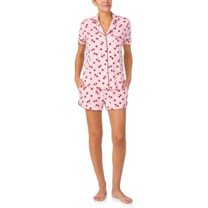kate spade new york Pajamas for Women 2 Piece Set Comfy Modal Classic Short Sleeve Notch Collar Button Top & Shorts(Sweet Cherries)