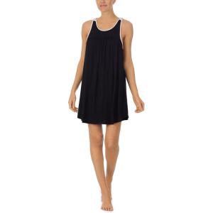 kate spade new york Scoop Neck Chemise for Women, Soft Modal Spandex Sleepwear with Satin Trim, Sleeveless Nightgown(Black)