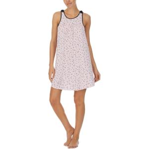 kate spade new york Scoop Neck Chemise for Women, Soft Modal Spandex Sleepwear with Satin Trim, Sleeveless Nightgown(Scattered Pink Dot)