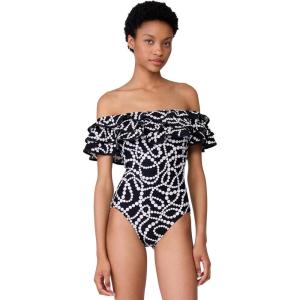 kate spade new york Womens String of Pearls Triple Ruffle One Piece(White)