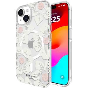 kate spade new york iPhone 15 Case / 14 / 13, Compatible with MagSafe – City Leopard Black(Hollyhock Cream)