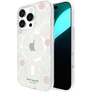 kate spade new york iPhone 16 Pro Case – Compatible with MagSafe – Designer Phone Case – Flowerbed Blue Gems(Hollyhock Cream Floral)