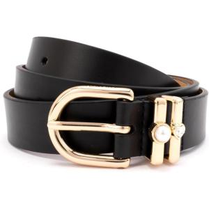 kate spade new york womens 1 Inch Belt With Pearl & Heart Keppers, Leather Accessory, Adjustable Sizing(Black)