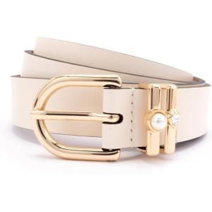 kate spade new york womens 1 Inch Belt With Pearl & Heart Keppers, Leather Accessory, Adjustable Sizing(Cream)