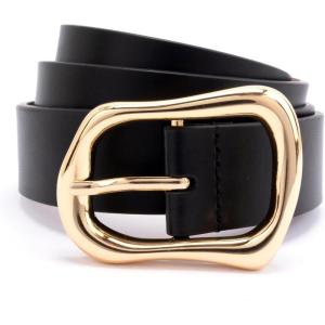 kate spade new york womens 1.20 Inch Belt With Molten Metal Buckle, Leather Accessory, Adjustable Sizing(Black)