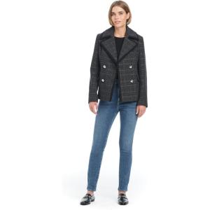 kate spade new york womens Double-breasted Sparkle Plaid Blazer Jacket(Grey)