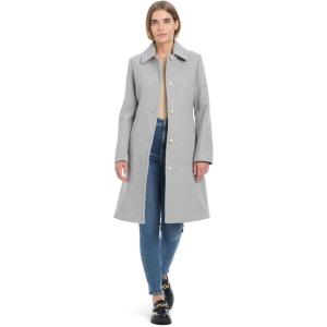 kate spade new york womens Single Breasted Soft Wool Blend Mid-length Walker Coat(Soft Grey)
