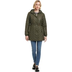 kate spade new york womens Water Resistant Quilted Hooded Jacket With Adjustable Waist(New Dark Olive)